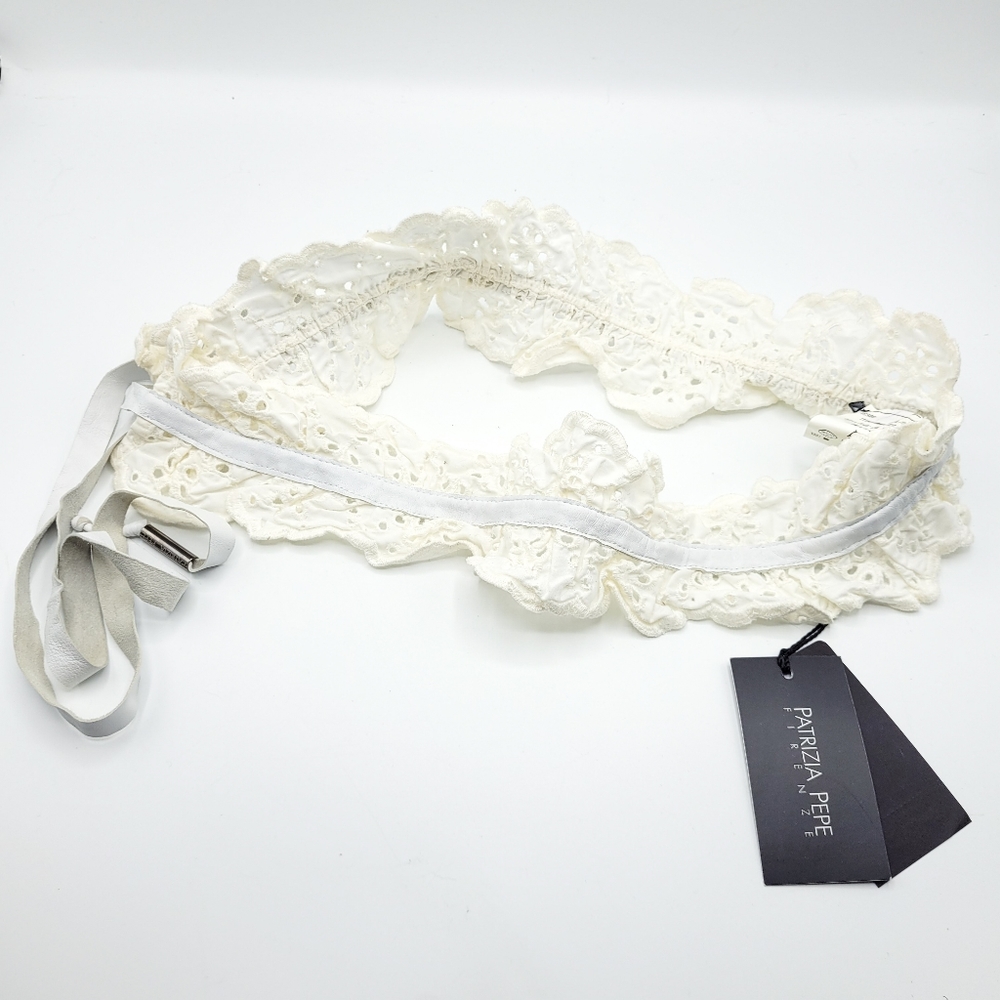 NWT Patrizia Pepe Ruffled Eyelet Self Tie White Belt Size Medium